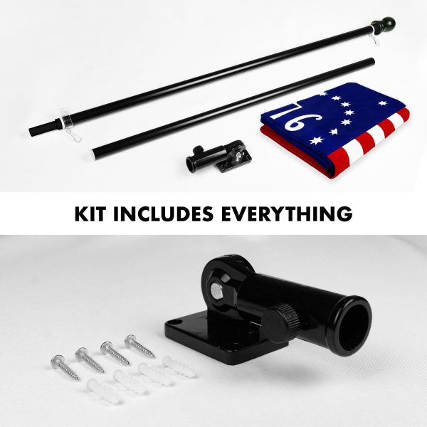 G128 Combo Pack: 5 Ft Tangle Free Aluminum Spinning Flagpole (Black) & Bennington 76 Flag 2x3 Ft, ToughWeave Series Embroidered 300D Polyester | Pole with Flag Included - Image 2