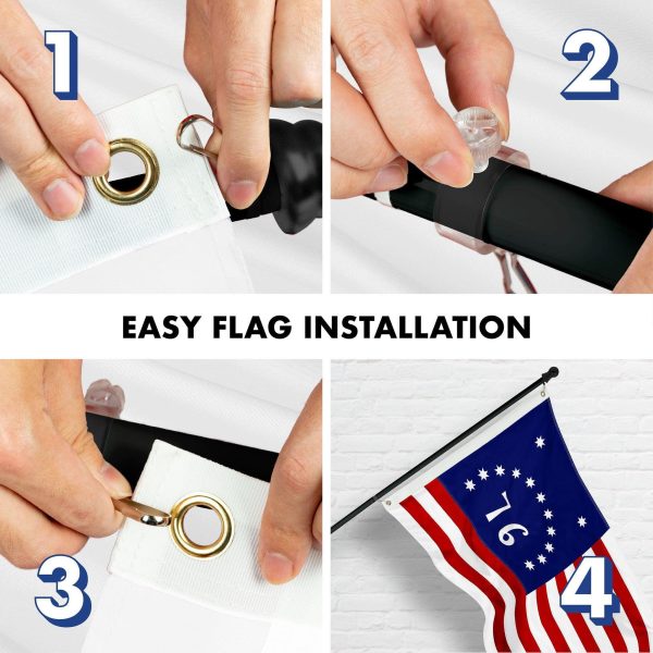G128 Combo Pack: 5 Ft Tangle Free Aluminum Spinning Flagpole (Black) & Bennington 76 Flag 2x3 Ft, ToughWeave Series Embroidered 300D Polyester | Pole with Flag Included - Image 7