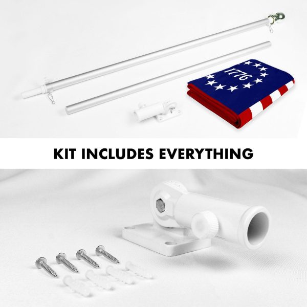 G128 Combo Pack: 5 Ft Tangle Free Aluminum Spinning Flagpole (Silver) & Betsy Ross 1776 Flag 2x3 Ft, ToughWeave Series Embroidered 300D Polyester | Pole with Flag Included - Image 2