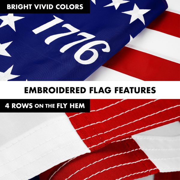 G128 Combo Pack: 5 Ft Tangle Free Aluminum Spinning Flagpole (Silver) & Betsy Ross 1776 Flag 2x3 Ft, ToughWeave Series Embroidered 300D Polyester | Pole with Flag Included - Image 5