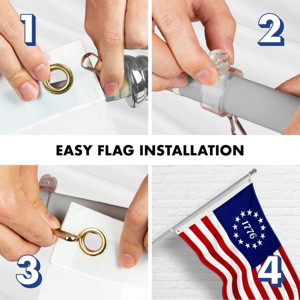 G128 Combo Pack: 5 Ft Tangle Free Aluminum Spinning Flagpole (Silver) & Betsy Ross 1776 Flag 2x3 Ft, ToughWeave Series Embroidered 300D Polyester | Pole with Flag Included - Image 7