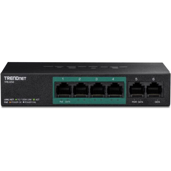 TRENDnet 6-Port Fast Ethernet PoE+ Switch, 4 x Fast Ethernet PoE Ports, 2 x Fast Ethernet Ports, 60W PoE Budget, 1.2 Gbps Switch Capacity, Metal, Limited Lifetime Protection, Black, TPE-S50 - Image 2