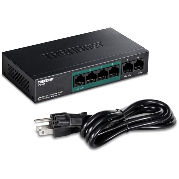 TRENDnet 6-Port Fast Ethernet PoE+ Switch, 4 x Fast Ethernet PoE Ports, 2 x Fast Ethernet Ports, 60W PoE Budget, 1.2 Gbps Switch Capacity, Metal, Limited Lifetime Protection, Black, TPE-S50 - Image 4