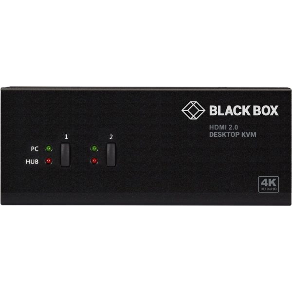 Black Box KVM Switch - 2-Port, Dual-Monitor, HDMI 2.0, 4K 60Hz, USB 3.0 Hub, Audio - Image 2