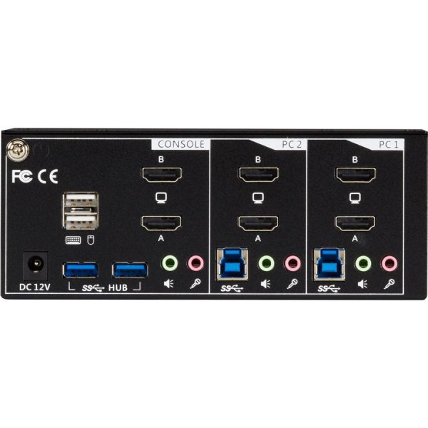 Black Box KVM Switch - 2-Port, Dual-Monitor, HDMI 2.0, 4K 60Hz, USB 3.0 Hub, Audio - Image 3