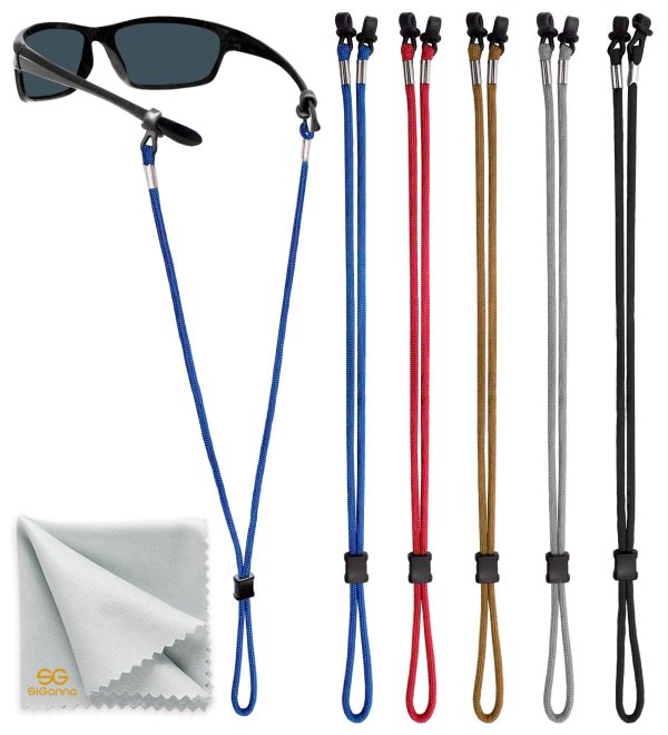 SIGONNA Eyeglasses String Holder Strap Cord - Eyeglass Chain for Men Women - Glasses Lanyard Holders Around Neck Sports Dark 5 Pcs