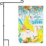 G128 Combo Pack: Garden Flag Stand Black 36 in x 16 in & Garden Flag Summer Decoration All You Need is Summer Gnome 12"x18" Double-Sided Blockout Fabric