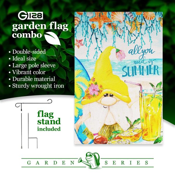 G128 Combo Pack: Garden Flag Stand Black 36 in x 16 in & Garden Flag Summer Decoration All You Need is Summer Gnome 12"x18" Double-Sided Blockout Fabric - Image 7