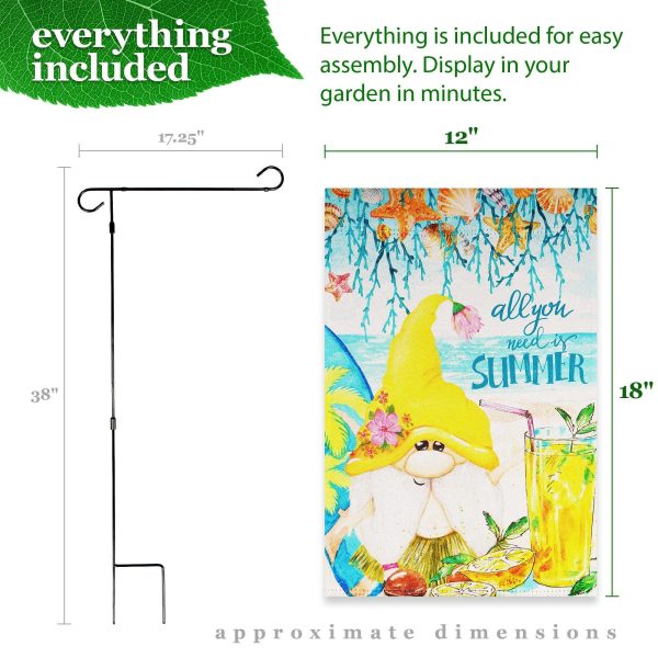 G128 Combo Pack: Garden Flag Stand Black 36 in x 16 in & Garden Flag Summer Decoration All You Need is Summer Gnome 12"x18" Double-Sided Blockout Fabric - Image 9