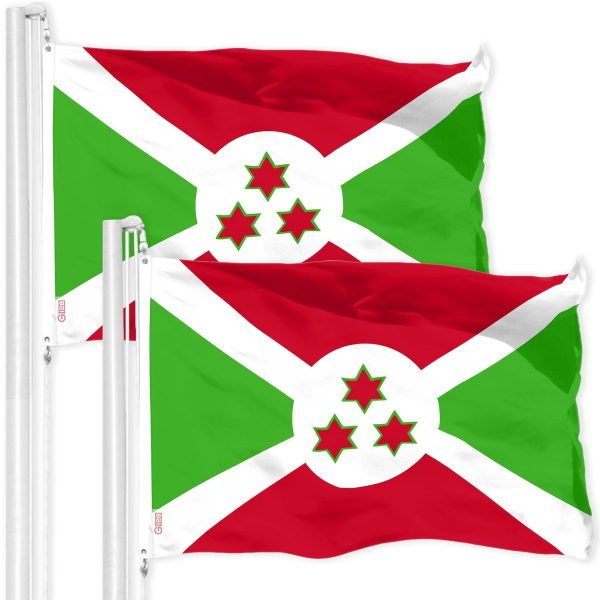 G128 2 Pack: Burundi Umurundi Flag | 3x5 Ft | LiteWeave Pro Series Printed 150D Polyester | Country Flag, Indoor/Outdoor, Vibrant Colors, Brass Grommets, Thicker and More Durable Than 100D 75D Poly