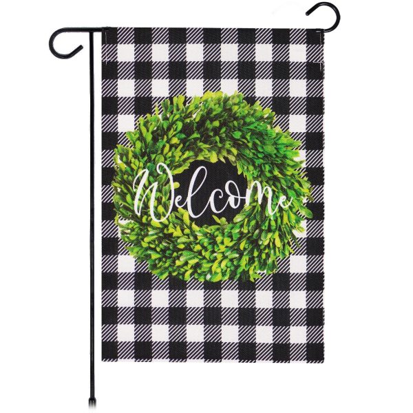 G128 Garden Flag Welcome Wreath | 12x18 Inch | Printed Burlap Polyester - Everyday Decoration