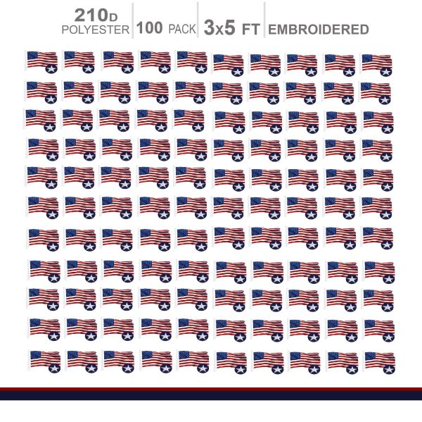 MULTI PACK: American Flag 210D Embroidered Polyester 3x5 Ft  - 100 PACK