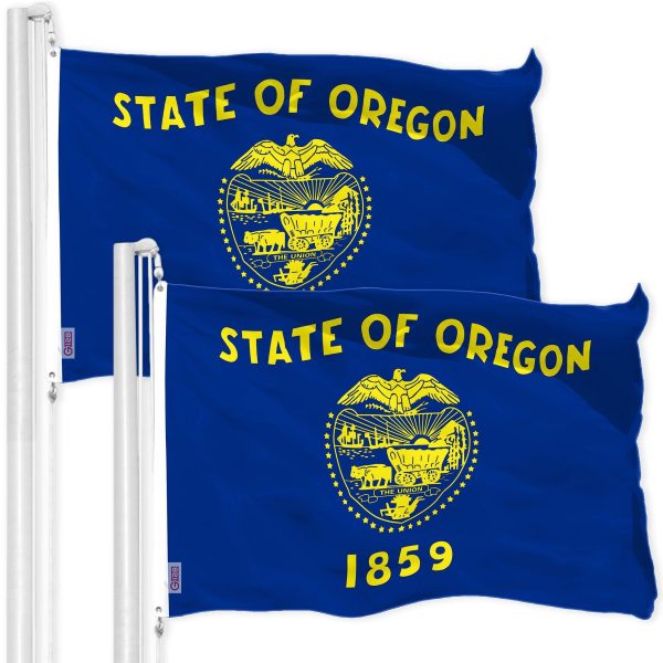 G128 2 Pack: Oregon OR State Flag | 3x5 Ft | Double LiteWeave Pro Series Double Sided Printed 150D Polyester | Indoor/Outdoor, Brass Grommets, Thicker and More Durable Than 100D 75D Poly, 2-ply