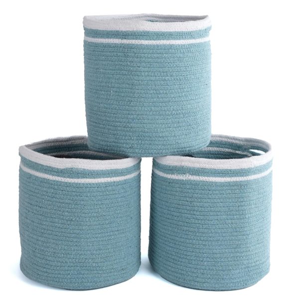 Recycled Cotton Rope Storage Cube Basket Plant Basket Multi Purpose Woven Cube Storage Organizer Shelves Closet Storage Bins Nursery Kids Room Organizer 11 Inch Set of 3   Blue