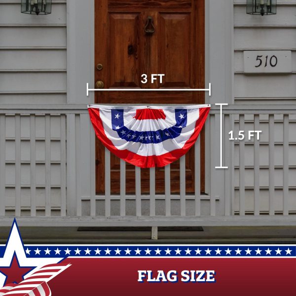 G128 USA Pleated Fan Flag 1.5x3 Feet American USA Bunting Decoration Flags EMBROIDERED Patriotic Stars & Sewn Stripes Canvas Header and Brass Grommets - Image 8