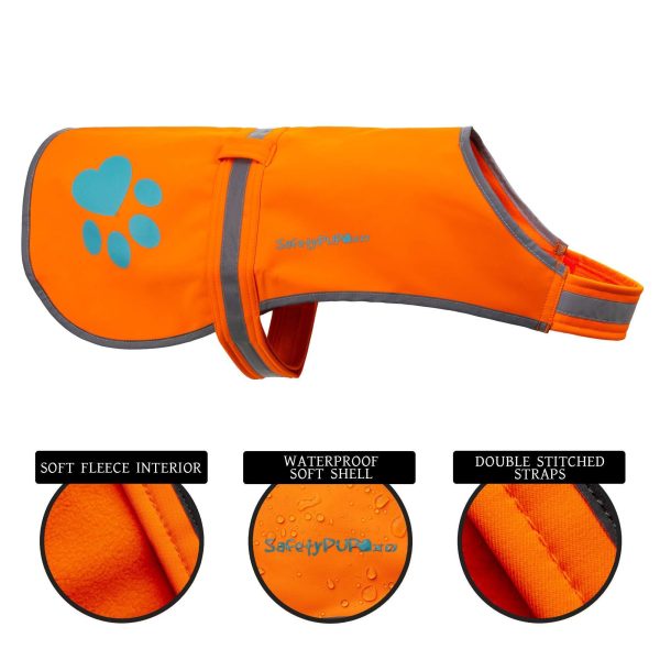 Soft shell Waterproof Dog Vest. Hi Visibility Reflective Jacket with Light Fleece Lining. Ideal in Cooler Climates. Blaze Orange Fabric Protects Your PUP Near Hunting Grounds & Off Leash - Image 2