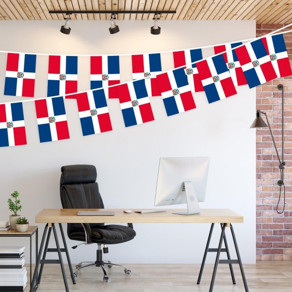 G128 Dominican Republic Bunting Banner | Flag 8.2 x 5.5 Inch, Full String 33 Feet | Printed 150D Polyester, Decorations For Bar, School, Festival Events Celebration - Image 3
