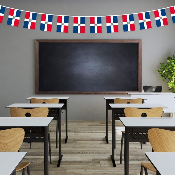 G128 Dominican Republic Bunting Banner | Flag 8.2 x 5.5 Inch, Full String 33 Feet | Printed 150D Polyester, Decorations For Bar, School, Festival Events Celebration - Image 4