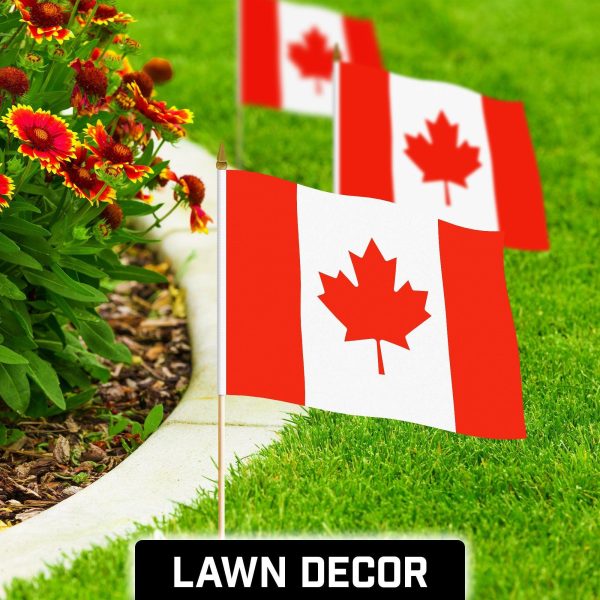 G128 50 Pack Handheld Canada Canadian Stick Flags | 12x18 In | Printed 150D Polyester, Country Flag, Solid Wooden Stick, Spear Gold Tip - Image 3