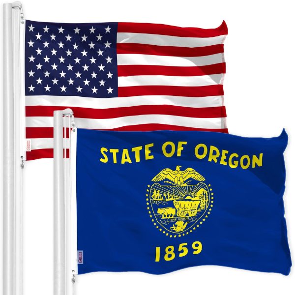 G128 Combo Pack: American USA Flag 3x5 Ft & Oregon Double Sided Flag 3x5 Ft, Both Printed 150D Polyester, Indoor/Outdoor, Brass Grommets