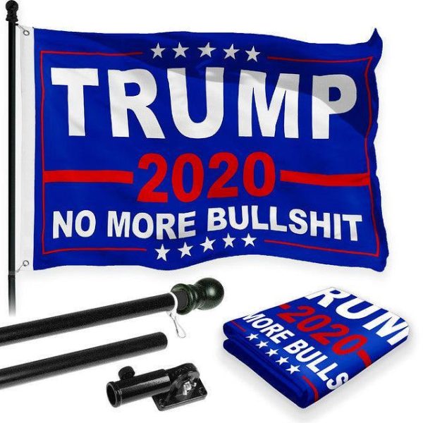 G128 Combo Pack: 6 Feet Tangle Free Spinning Flagpole (Black) Trump No More Bullshit Flag 3x5 ft Printed 150D Brass Grommets (Flag Included) Aluminum Flag Pole
