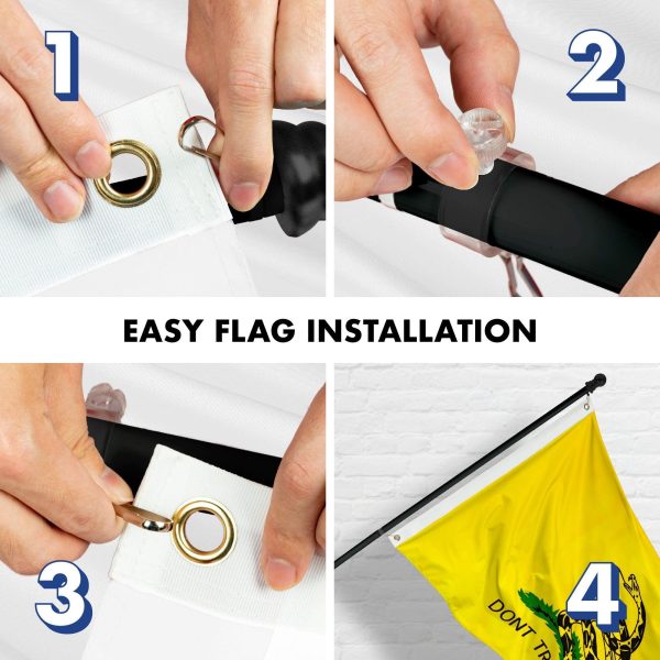 G128 - 5 Feet Tangle Free Spinning Flagpole (Black) Gadsden Flag Brass Grommets Embroidered 2x3 ft (Flag Included) Aluminum Flag Pole - Image 7