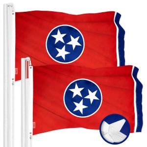 G128 2 Pack: Tennessee TN State Flag | 2x3 Ft | ToughWeave Series Embroidered 300D Polyester | Embroidered Design, Indoor/Outdoor, Brass Grommets