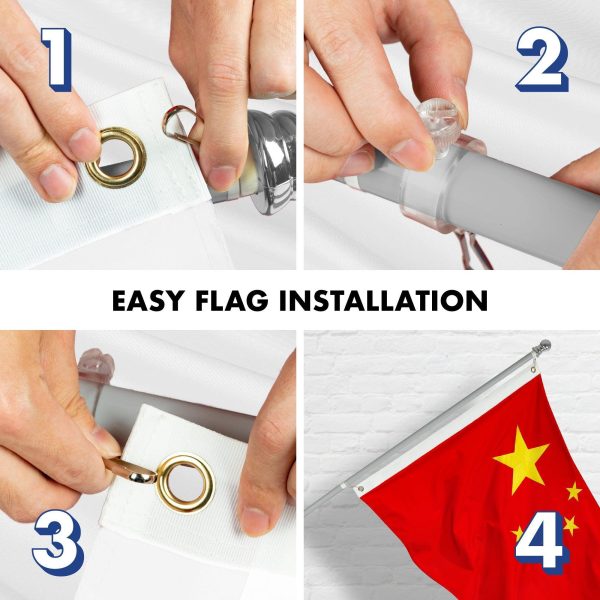 G128 - 6 Feet Tangle Free Spinning Flagpole (Silver) China Flag Brass Grommets Embroidered 3x5 ft (Flag Included) Aluminum Flag Pole - Image 7
