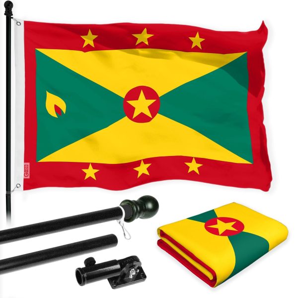 G128 Combo Pack: 6 Ft Tangle Free Aluminum Spinning Flagpole (Black) & Grenada Grenadian Flag 3x5 Ft, LiteWeave Pro Series Printed 150D Polyester | Pole with Flag Included