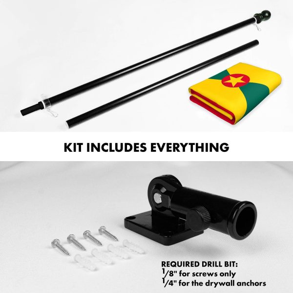G128 Combo Pack: 6 Ft Tangle Free Aluminum Spinning Flagpole (Black) & Grenada Grenadian Flag 3x5 Ft, LiteWeave Pro Series Printed 150D Polyester | Pole with Flag Included - Image 2