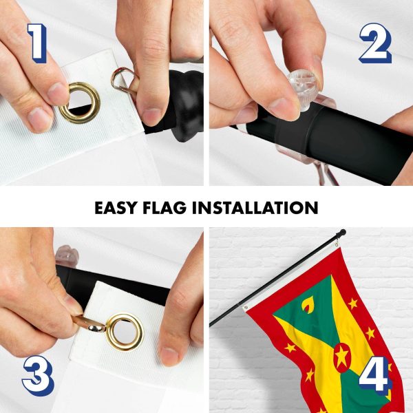 G128 Combo Pack: 6 Ft Tangle Free Aluminum Spinning Flagpole (Black) & Grenada Grenadian Flag 3x5 Ft, LiteWeave Pro Series Printed 150D Polyester | Pole with Flag Included - Image 7