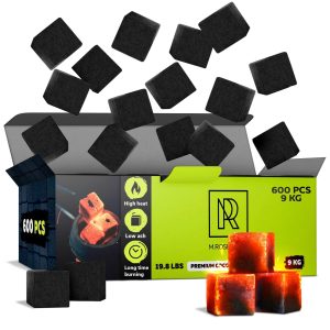 600 pcs Hookah Charcoal Hookah Coals for Hookah Coconut 25mm Cubes – XXXL Pack 600 pcs & 9 KG (19.8 lbs) – Premium Quality 25mm (1x1x1 in) – 100% Natural Coconut Charcoal Hookah Cubes – NOT Quick Ligh
