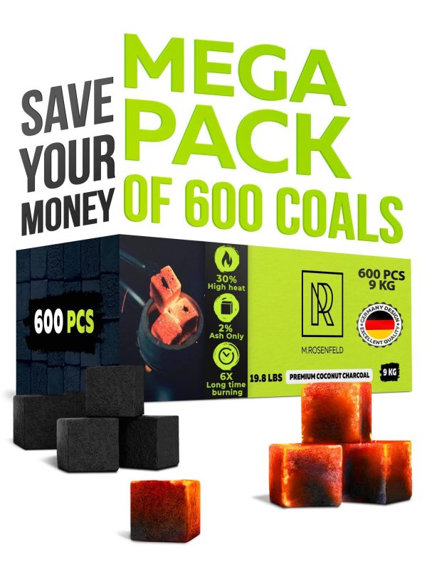 600 pcs Hookah Charcoal Hookah Coals for Hookah Coconut 25mm Cubes – XXXL Pack 600 pcs & 9 KG (19.8 lbs) – Premium Quality 25mm (1x1x1 in) – 100% Natural Coconut Charcoal Hookah Cubes – NOT Quick Ligh - Image 7