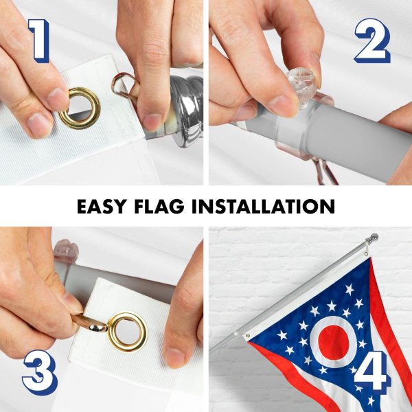 G128 - 6 Feet Tangle Free Spinning Flagpole (Silver) Ohio Flag Brass Grommets Embroidered 3x5 ft (Flag Included) Aluminum Flag Pole - Image 7