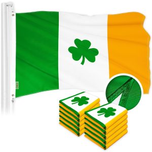G128 10 Pack: Ireland Irish Shamrock Flag | 2x3 Ft | ToughWeave Series Embroidered 300D Polyester | Embroidered Design, Indoor/Outdoor, Brass Grommets