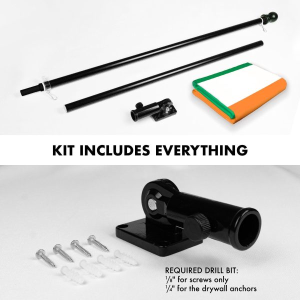 G128 Combo Pack: 6 Feet Tangle Free Spinning Flagpole (Black) Ireland Irish Flag 3x5 ft Printed 150D Brass Grommets (Flag Included) Aluminum Flag Pole - Image 2