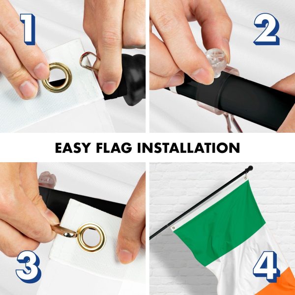G128 Combo Pack: 6 Feet Tangle Free Spinning Flagpole (Black) Ireland Irish Flag 3x5 ft Printed 150D Brass Grommets (Flag Included) Aluminum Flag Pole - Image 7