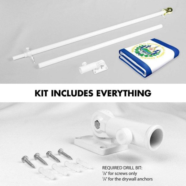 G128 Combo Pack: 6 Ft Tangle Free Spinning Flagpole (White) & El Salvador Flag 3x5 Ft Printed 150D Polyester, Brass Grommets (Flag Included) Aluminum Flag Pole - Image 2