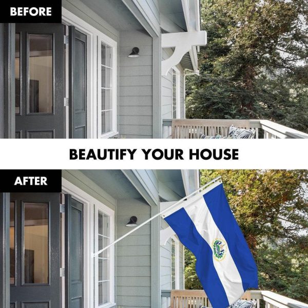 G128 Combo Pack: 6 Ft Tangle Free Spinning Flagpole (White) & El Salvador Flag 3x5 Ft Printed 150D Polyester, Brass Grommets (Flag Included) Aluminum Flag Pole - Image 3