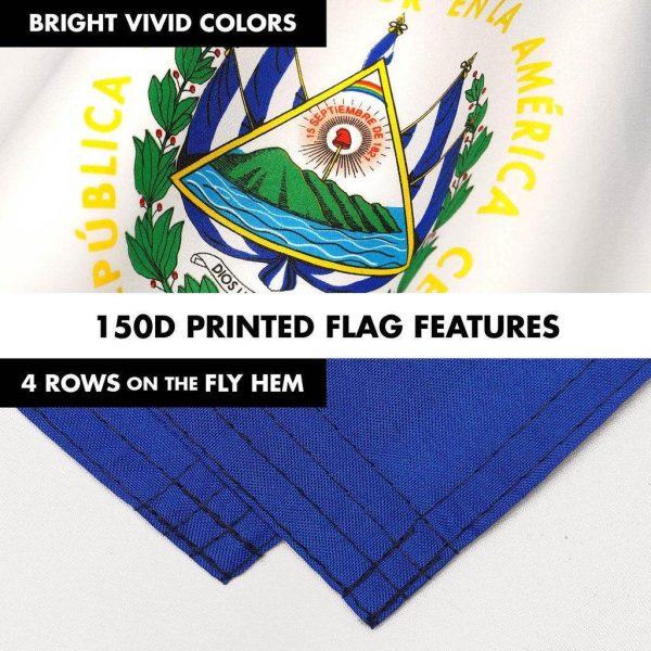 G128 Combo Pack: 6 Ft Tangle Free Spinning Flagpole (White) & El Salvador Flag 3x5 Ft Printed 150D Polyester, Brass Grommets (Flag Included) Aluminum Flag Pole - Image 5