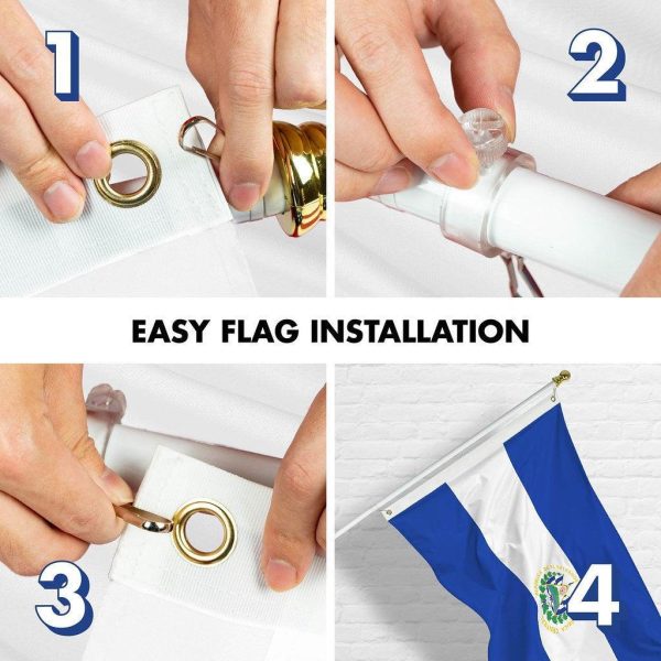 G128 Combo Pack: 6 Ft Tangle Free Spinning Flagpole (White) & El Salvador Flag 3x5 Ft Printed 150D Polyester, Brass Grommets (Flag Included) Aluminum Flag Pole - Image 7