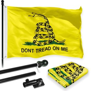 G128 Combo Pack: 6 Feet Tangle Free Spinning Flagpole (Black) Gadsden Don't Tread on Me Flag 3x5 ft Printed 150D Brass Grommets (Flag Included) Aluminum Flag Pole