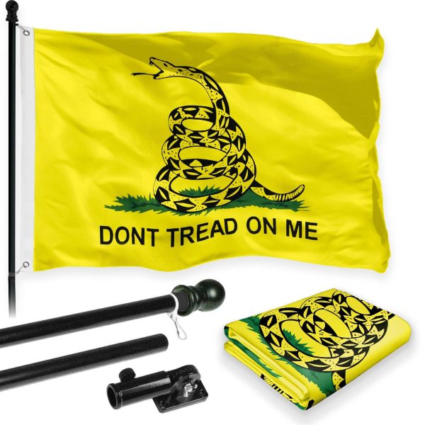 G128 Combo Pack: 6 Feet Tangle Free Spinning Flagpole (Black) Gadsden Don't Tread on Me Flag 3x5 ft Printed 150D Brass Grommets (Flag Included) Aluminum Flag Pole