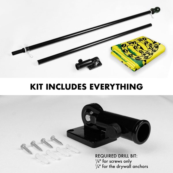G128 Combo Pack: 6 Feet Tangle Free Spinning Flagpole (Black) Gadsden Don't Tread on Me Flag 3x5 ft Printed 150D Brass Grommets (Flag Included) Aluminum Flag Pole - Image 2