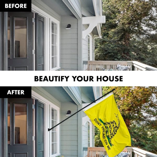 G128 Combo Pack: 6 Feet Tangle Free Spinning Flagpole (Black) Gadsden Don't Tread on Me Flag 3x5 ft Printed 150D Brass Grommets (Flag Included) Aluminum Flag Pole - Image 3