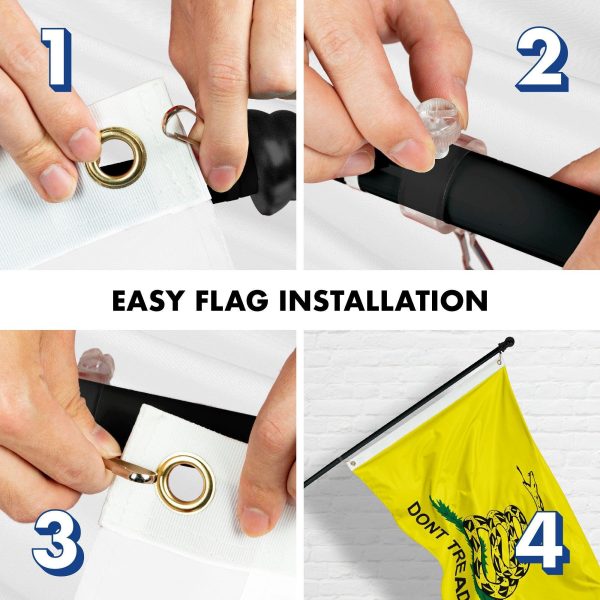 G128 Combo Pack: 6 Feet Tangle Free Spinning Flagpole (Black) Gadsden Don't Tread on Me Flag 3x5 ft Printed 150D Brass Grommets (Flag Included) Aluminum Flag Pole - Image 7