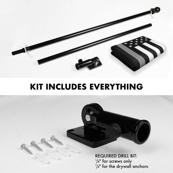 G128 Combo Pack: Flag Pole 6 FT Black Tangle Free & Thin Gray Line Flag 3x5 FT Brass Grommets Printed Polyester (Flag Included) Aluminum Flag Pole - Image 2
