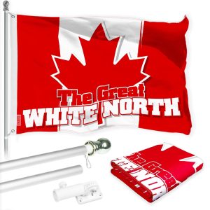 G128 Combo Pack: 6 Ft Tangle Free Aluminum Spinning Flagpole (Silver) & Canada Canadian The Great White North Flag 3x5 Ft, LiteWeave Pro Series Printed 150D Polyester | Pole with Flag Included