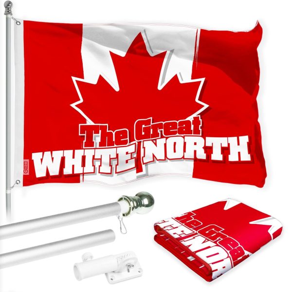 G128 Combo Pack: 6 Ft Tangle Free Aluminum Spinning Flagpole (Silver) & Canada Canadian The Great White North Flag 3x5 Ft, LiteWeave Pro Series Printed 150D Polyester | Pole with Flag Included