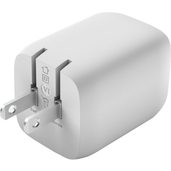 Belkin 65W Portable Dual Port GaN Wall Charger - 2xUSB-C (65W Total) - w/ USB-C to USB-C Cable - Fast Charging - Power Adapter - White - Image 2